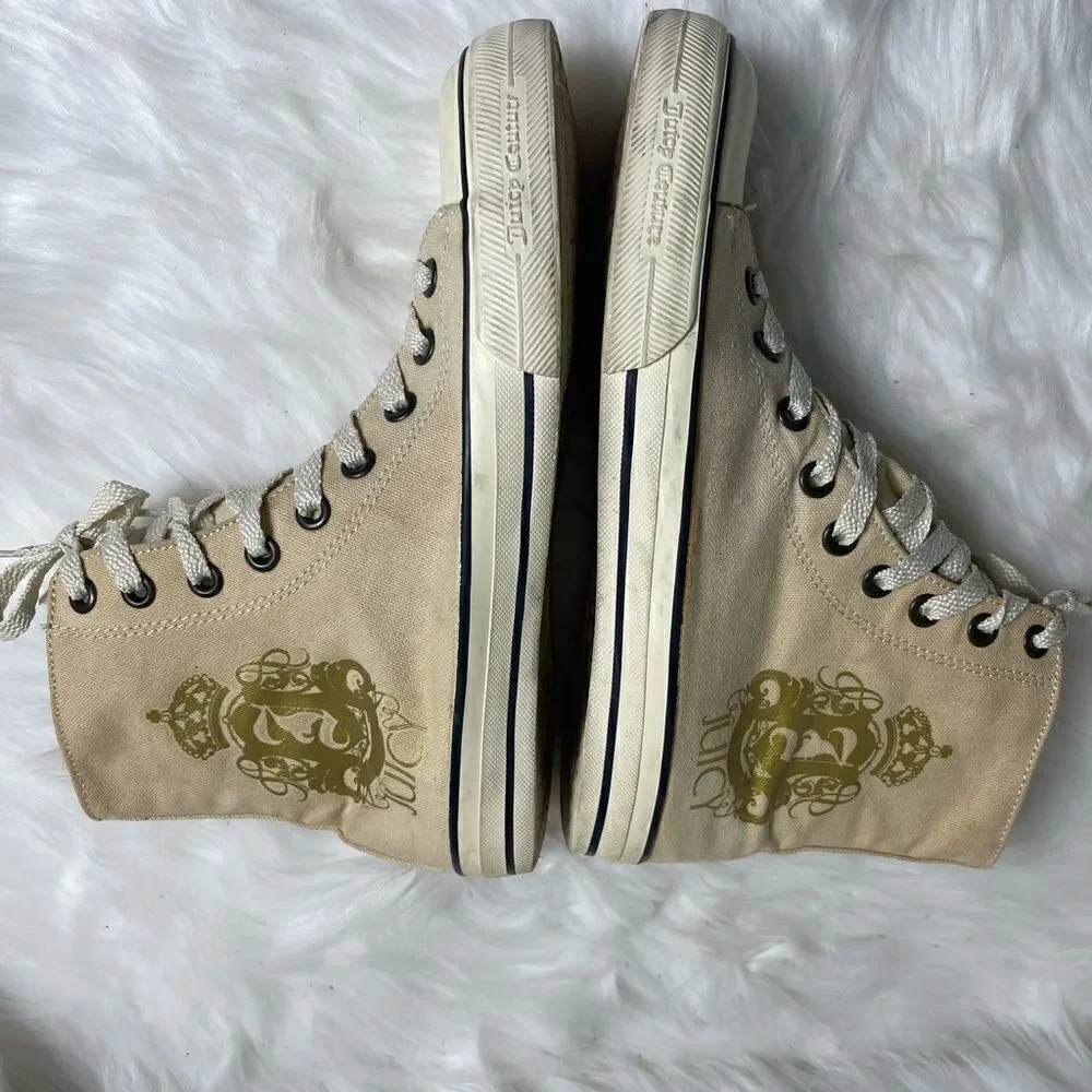 Juicy couture beige and gold canvas lace up sneakers size10